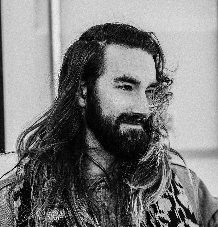 black and white, man, guy, beard, clothing, fashion, model HD wallpaper