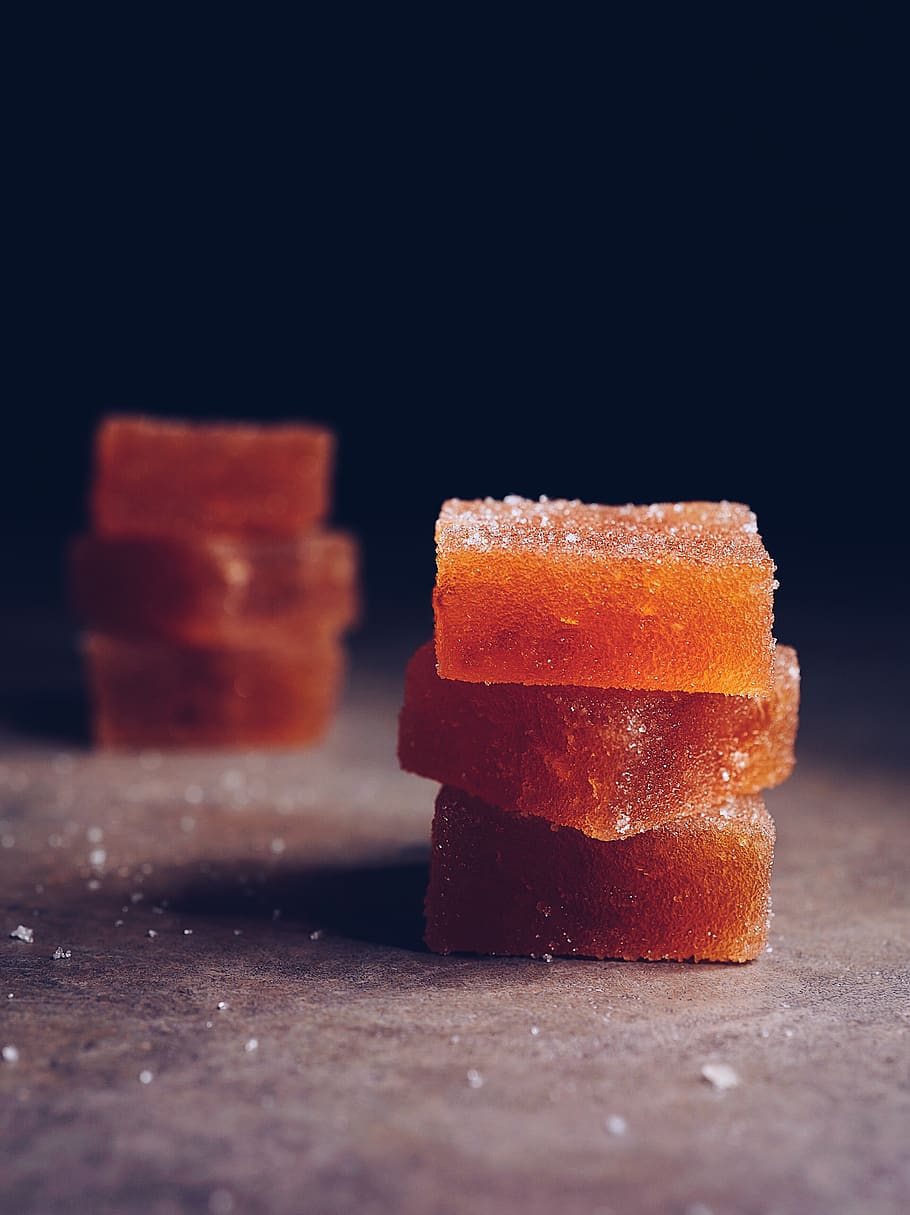 six brown cubes on gray surface, sweet food, food and drink, stack HD wallpaper