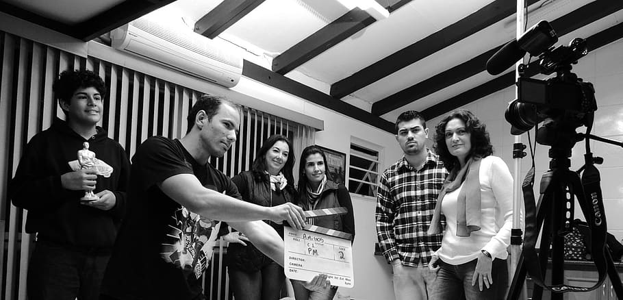 Grayscale Photo of Group of People in Recording Session, acting HD wallpaper