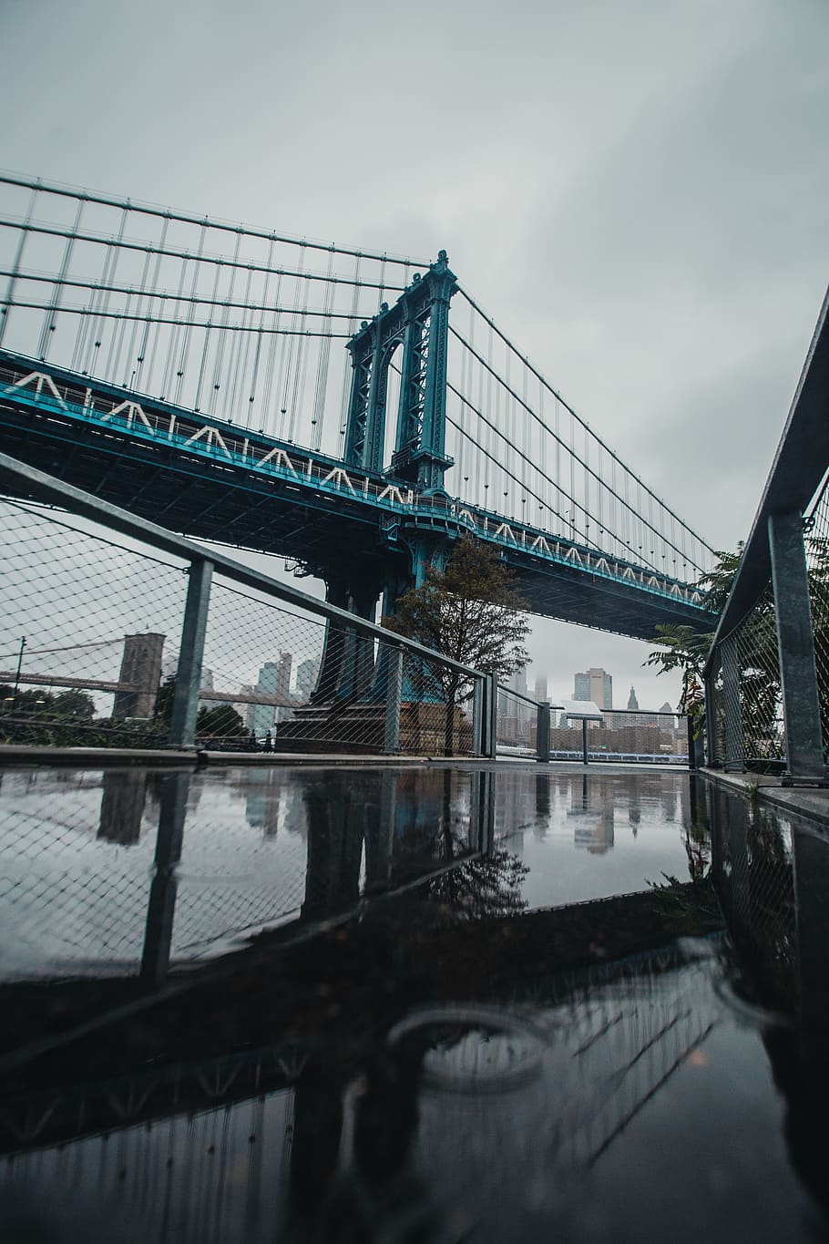 Suspension Bridge Near Body Of Water, architecture, reflection HD wallpaper