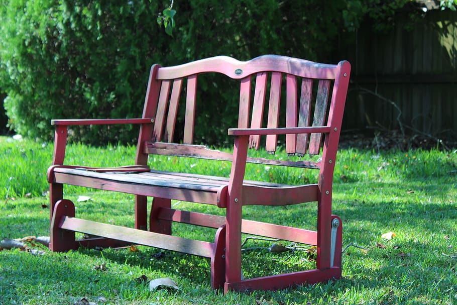 bench, red, weathered, plant, seat, empty, absence, wood - material HD wallpaper