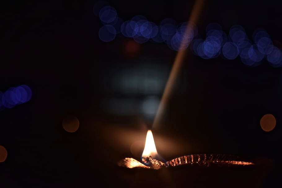 lamp, lights, bokeh, dark, night, illuminated, burning, flame HD wallpaper