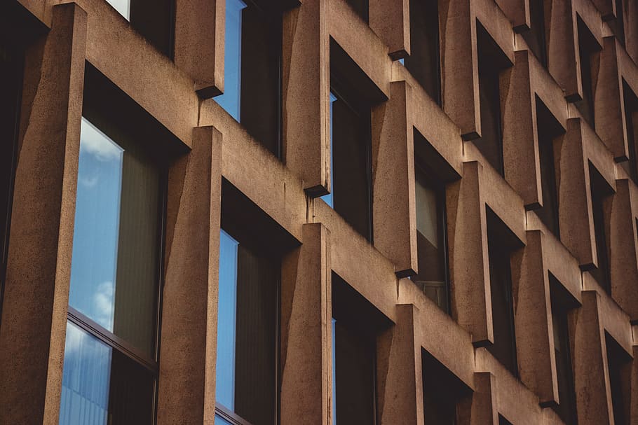 photo of brown concrete building, window, abstract, brutalism HD wallpaper