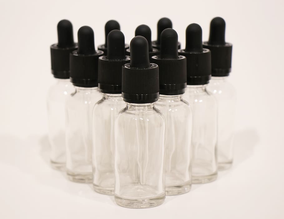 clear, glass dropper, bottles, indoors, studio shot, still life HD wallpaper