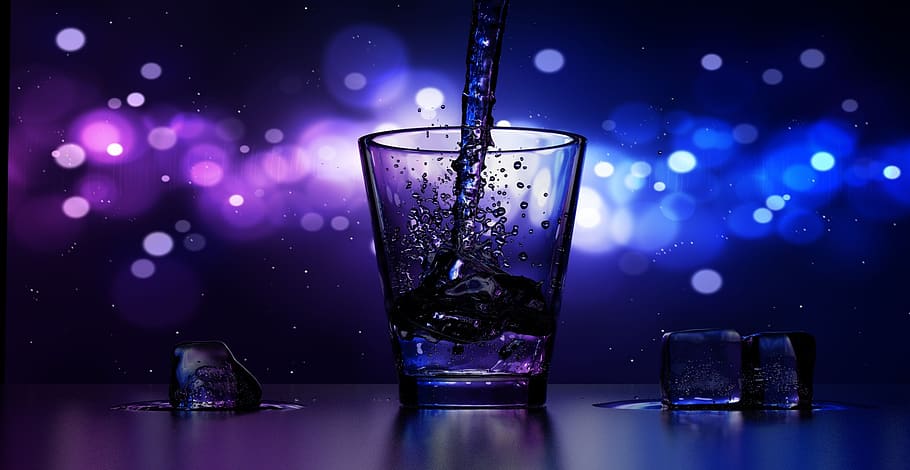 Close-up of Water Splashing in Drinking Glass, bar, beverage