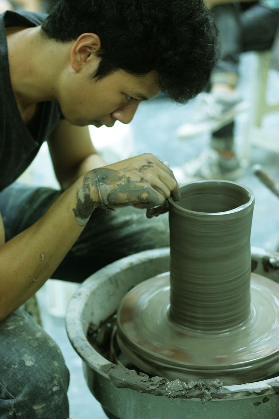 boy, thai, thailand, ceramic, art and craft, creativity, making, HD wallpaper