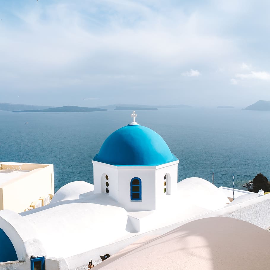 Santorini Greece, chapel, christianity, church, cross, island HD wallpaper