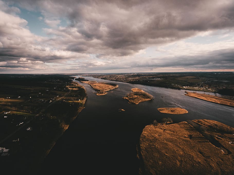 canada, fredericton, water, clouds, river, dji, new brunswick HD wallpaper