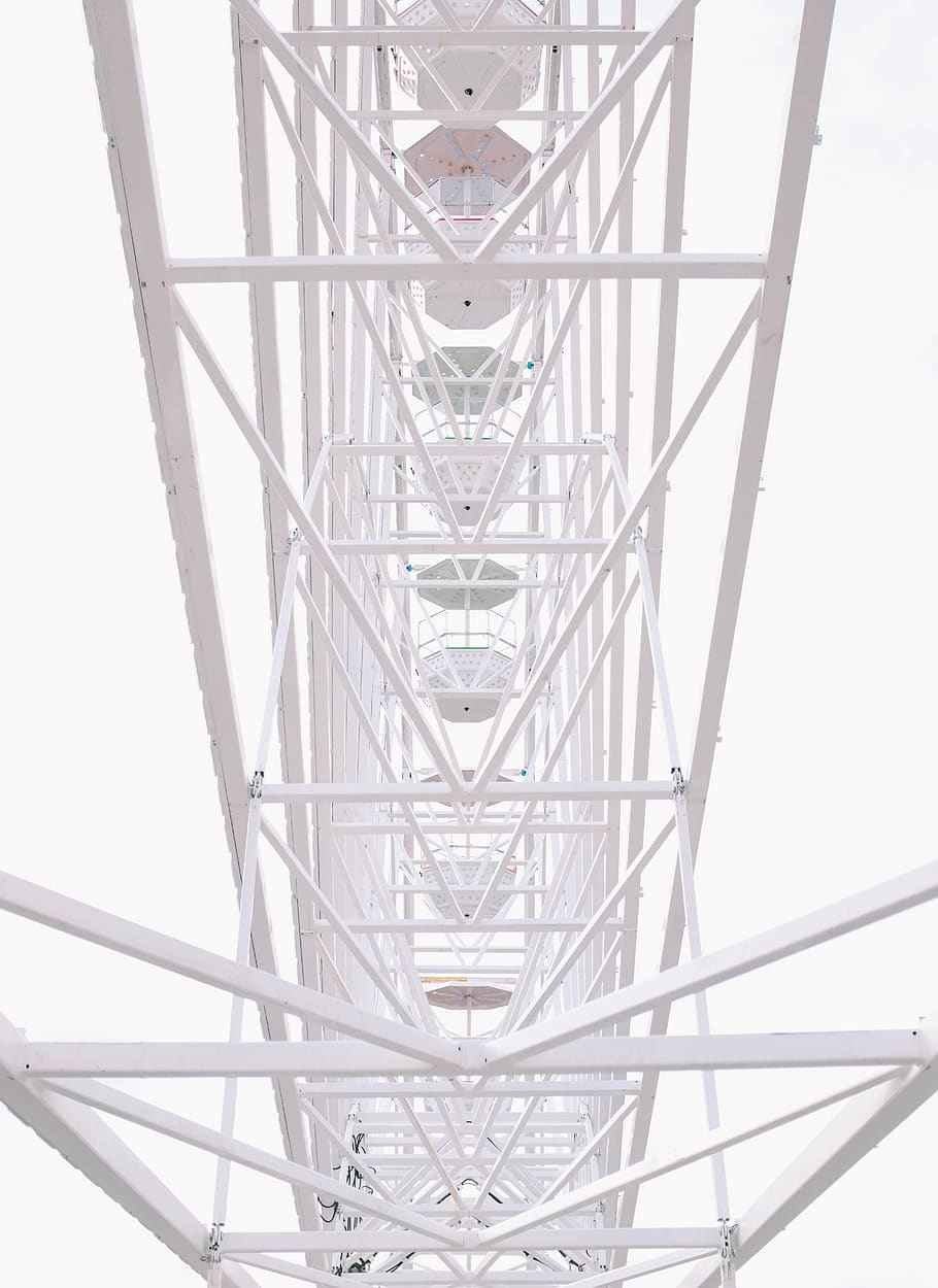 white ferris wheel, building, urban, staircase, architecture HD wallpaper