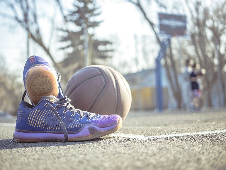 Close-Up Photography of Shoes Near Ball, 4k wallpaper, basketball