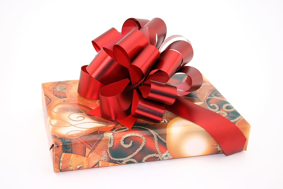 present, wrapping, isolated, decoration, bowing, red, anniversary HD wallpaper