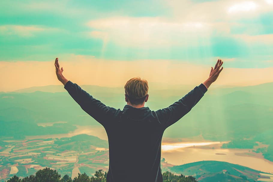 Man Standing on Mountain, person, human arm, one person, real people HD wallpaper