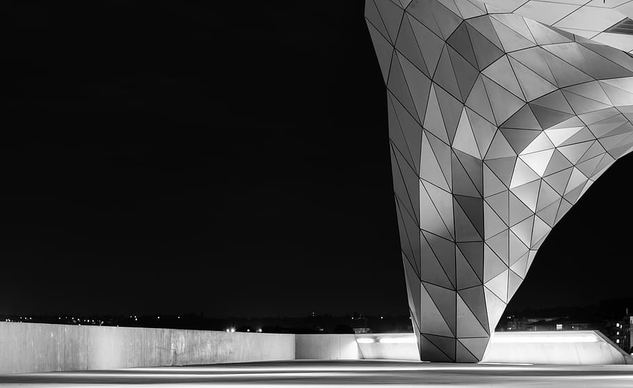 architecture, confluence, design, lyon, reflections, sky, museum HD wallpaper