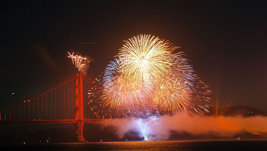 bridge, construction, architecture, route, path, firework, light HD wallpaper