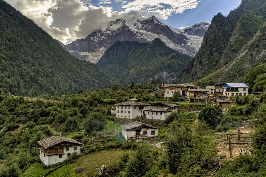 houses on mountain, building, housing, cottage, villa, china HD wallpaper