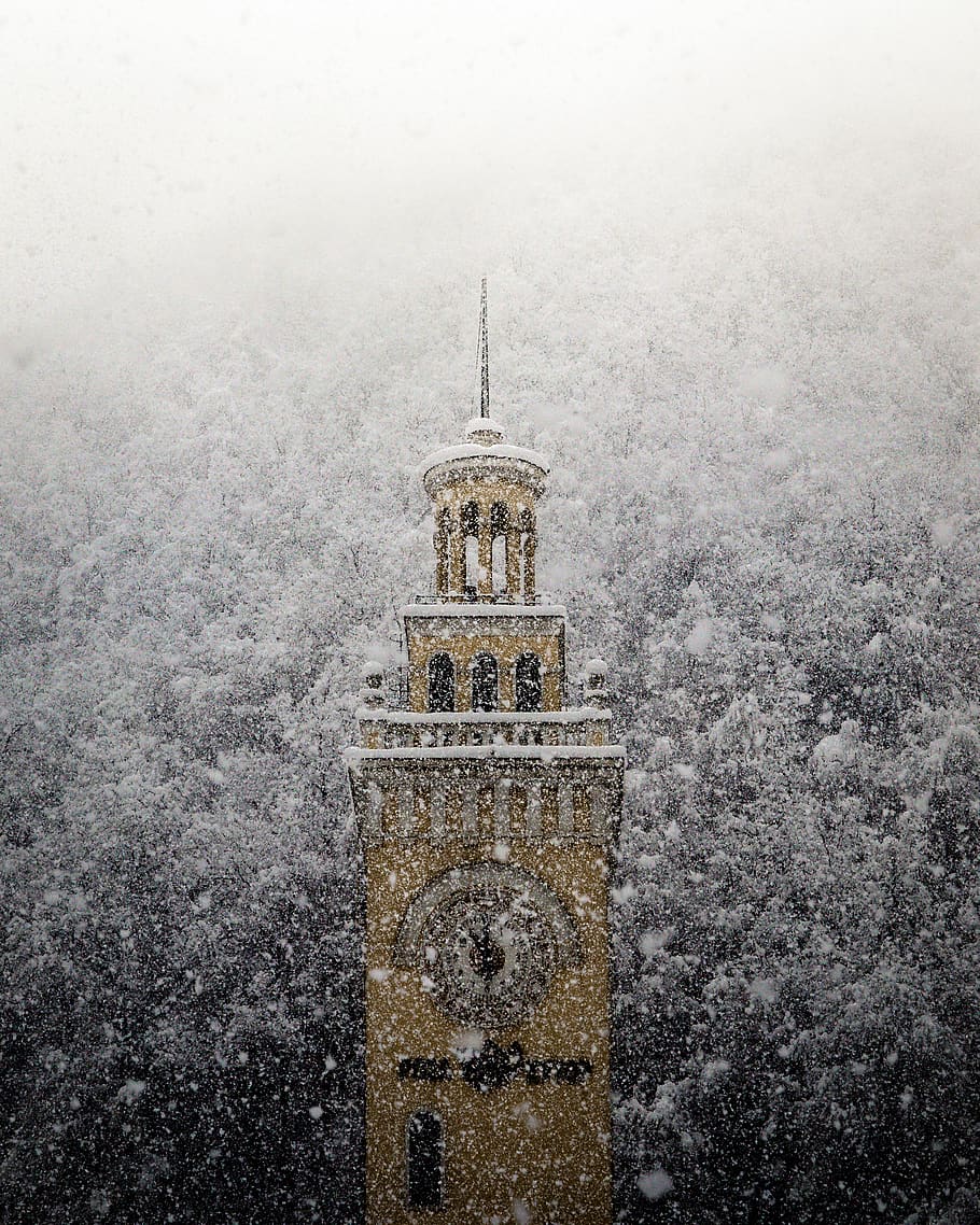 clock tower during winter, building, architecture, steeple, spire HD wallpaper