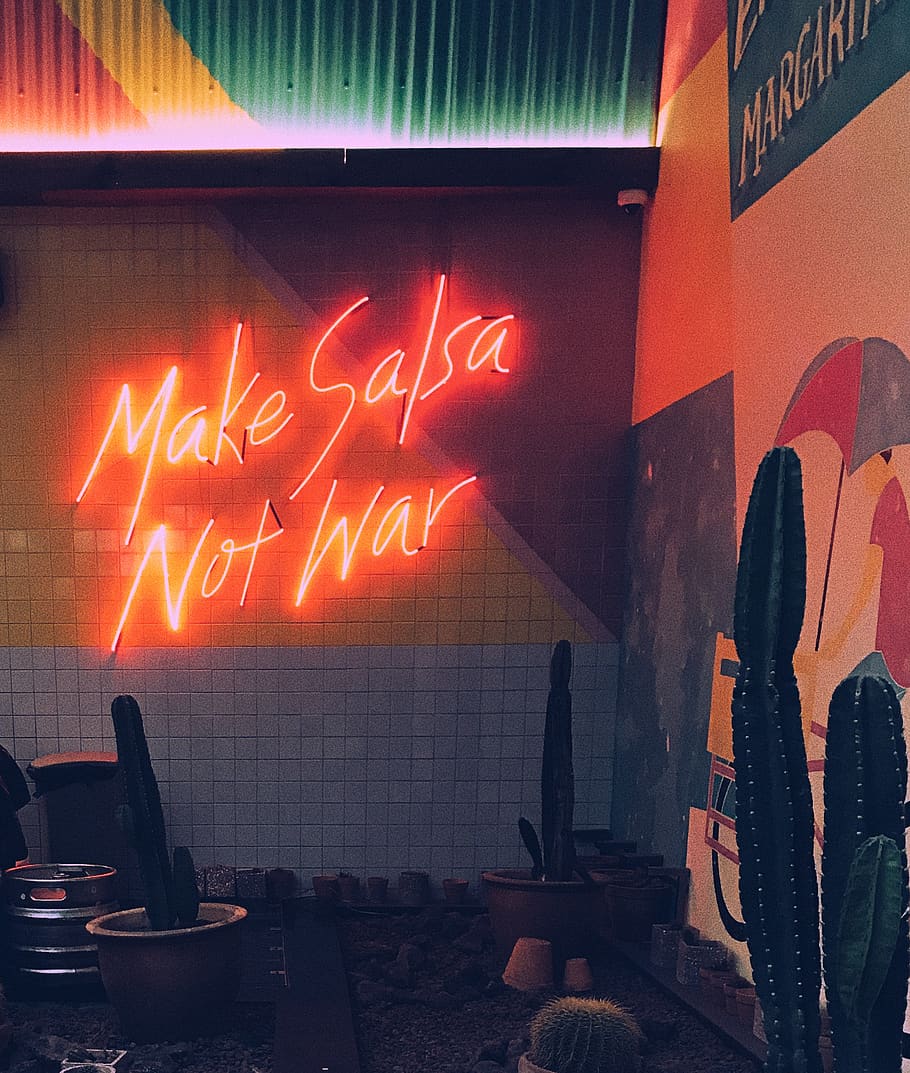 salsa, war, mexican, cactus, lights, red, orange, yellow, neon HD wallpaper