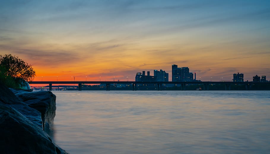water, waterfront, port, pier, dock, south korea, seoul, yeouido sunset (seoul), HD wallpaper