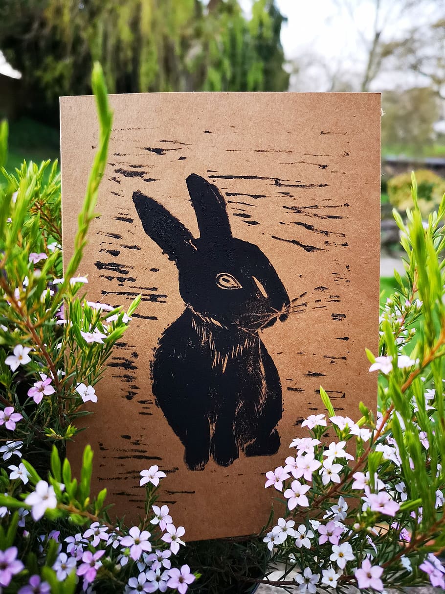 art, card, easter, rabbit, hare, bunny, cute, spring, ears HD wallpaper
