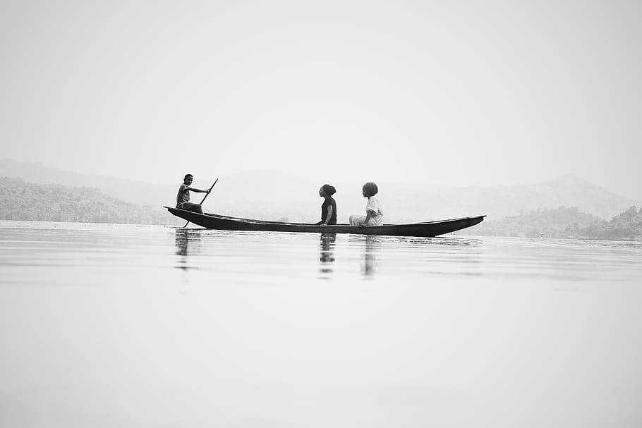 three people on boat, water, nautical vessel, real people, transportation HD wallpaper