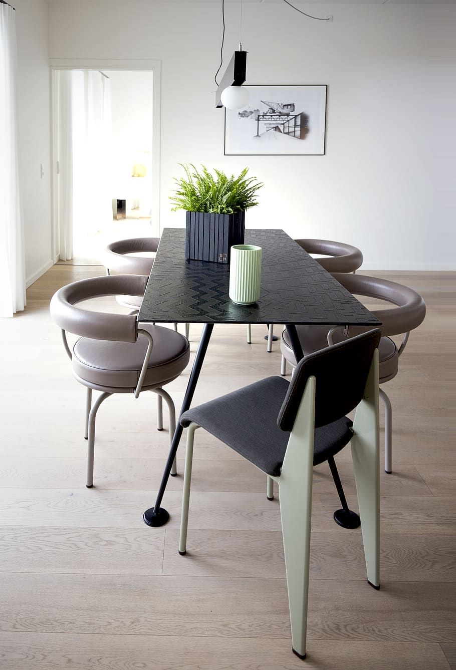 leaf plant on dining table, seat, chair, indoors, flooring, furniture HD wallpaper