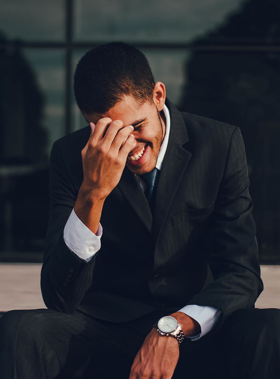 man in black suit jacket smiling, one person, business, business person HD wallpaper