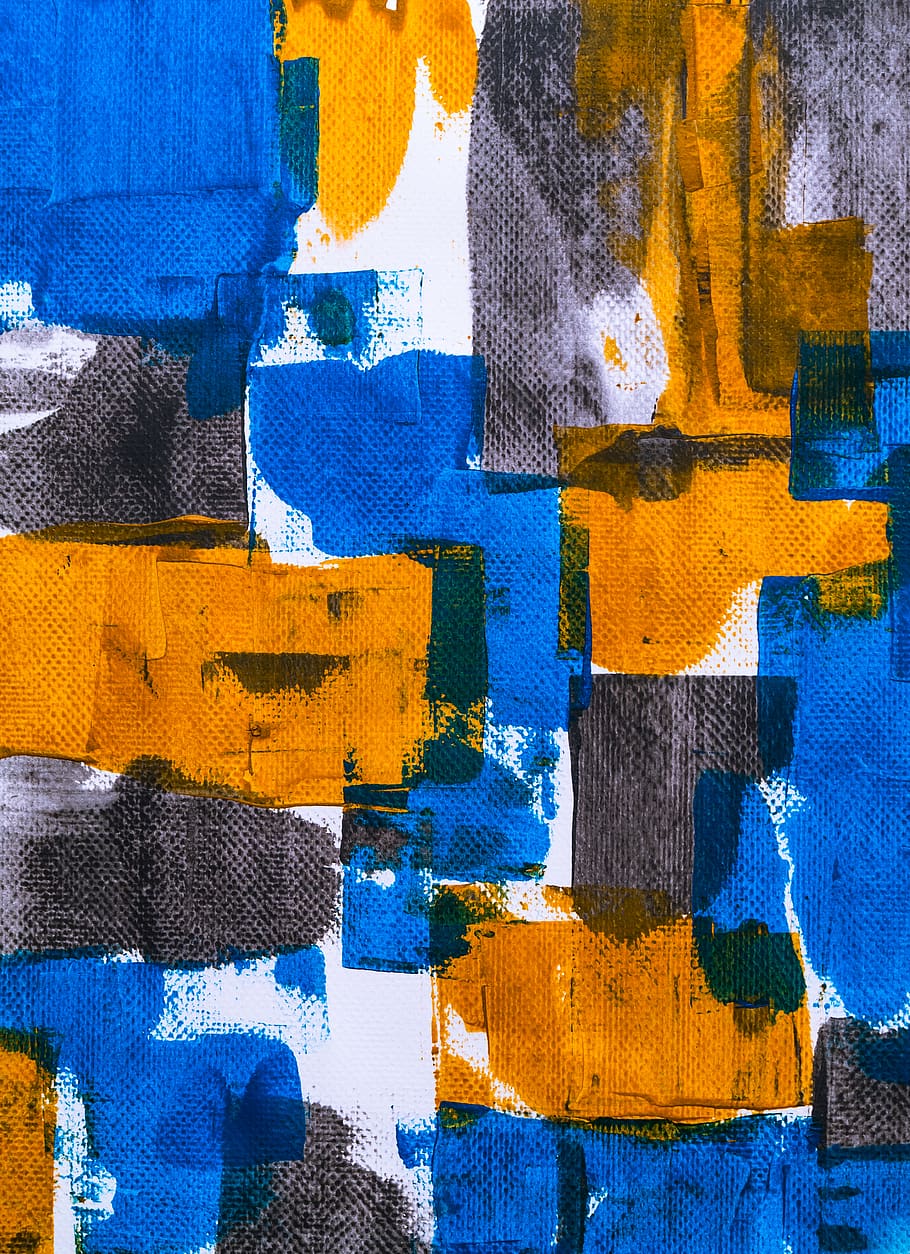 blue, orange, and gray abstract art, advertisement, collage, poster, HD wallpaper
