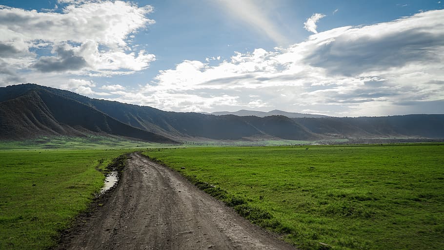 empty road under blue and white sky, nature, outdoors, dirt road HD wallpaper