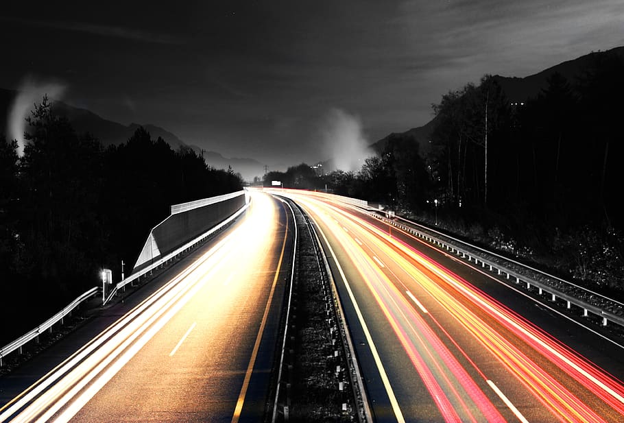 Time Lapse Photography of Cars on Bridge, asphalt, dark, evening HD wallpaper