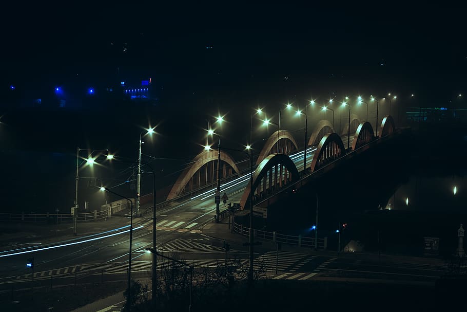 poland, wrocław, bridge, wroclaw, night, streetphoto, light, HD wallpaper