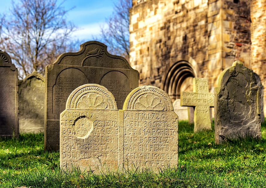Gray Concrete Engrave Text Tomb, cemetery, cross, daylight, grass HD wallpaper