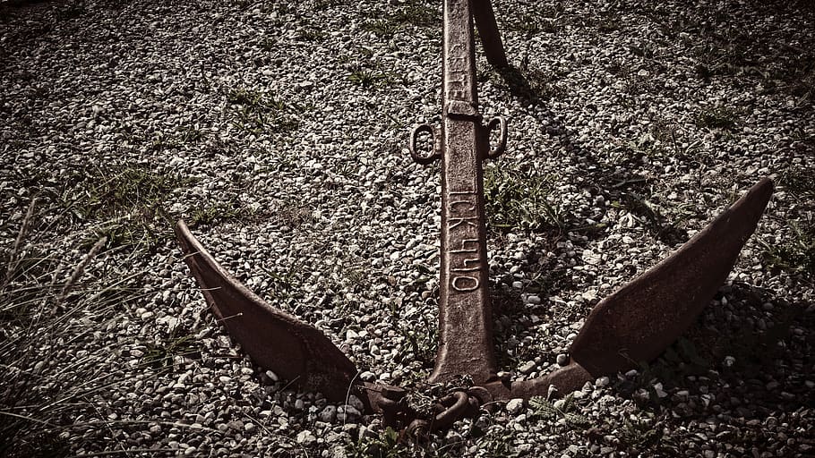 anchor, old, rustic, nautical, stones, pebble, steel, iron HD wallpaper