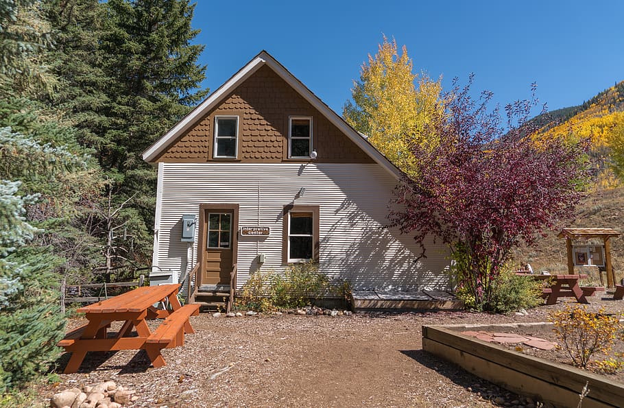 Brown and White Wooden House, architecture, aspens, building HD wallpaper