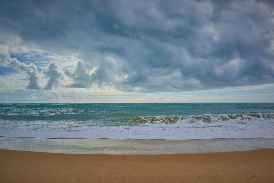 beach, sea, sand, sky, clouds, nature, landscape, wave, pastel HD wallpaper