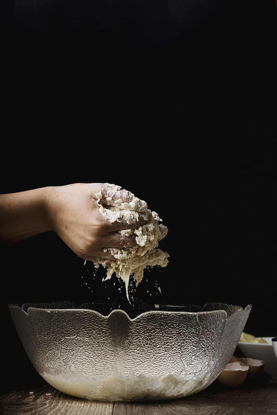 food, cook, mash, knead, dough, batter, glass, bowl, people HD wallpaper