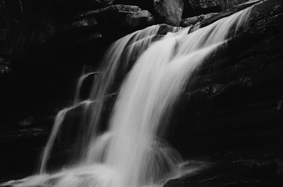 Grayscale Photography of Running Water, black-and-white, blur HD wallpaper