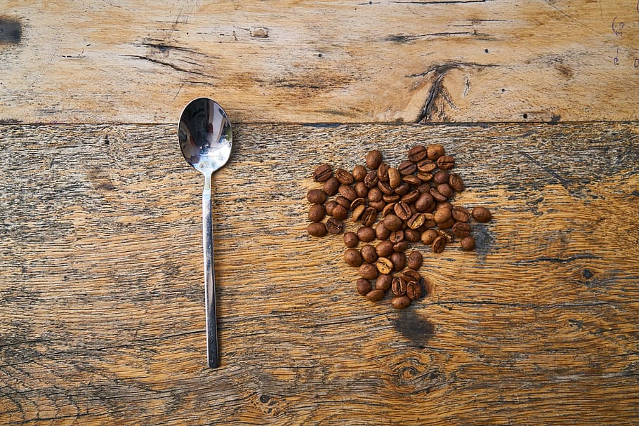 Coffee Beans Beside Tea Spoon, aromatic, brown, caffeine, roasted HD wallpaper