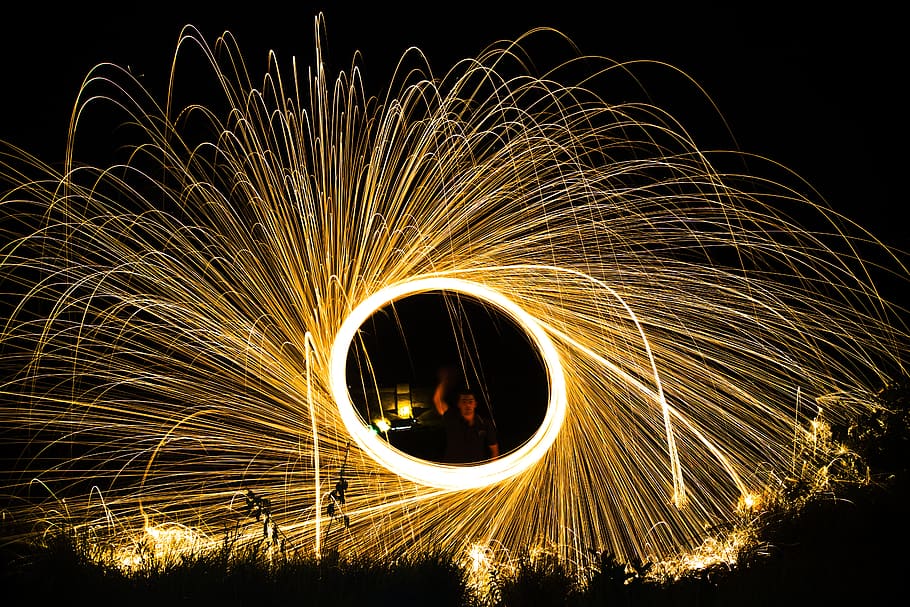 light trails, night, long exposure, dark, evening, motion, rotation HD wallpaper