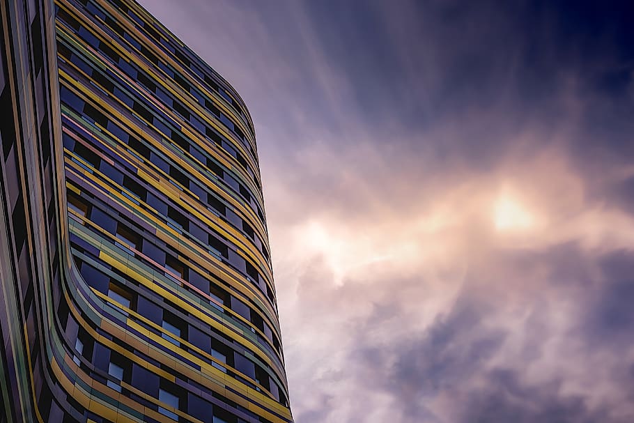 facade, building, architecture, urban, modern, sunset, perspective HD wallpaper
