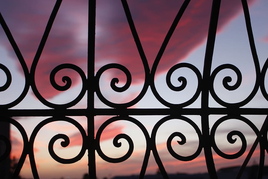 ornament, sky, red, metal, security, no people, pattern, wrought iron HD wallpaper