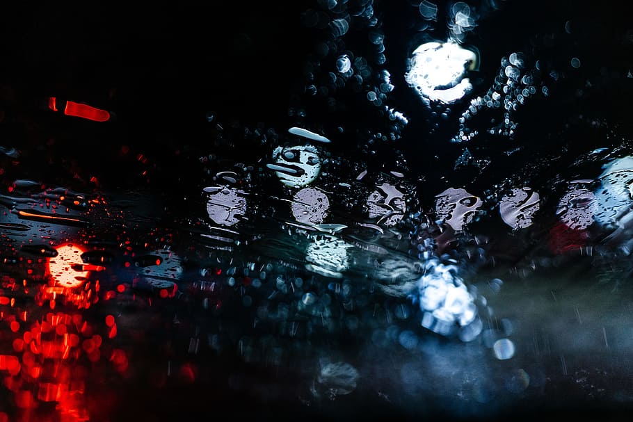 drop, water, night, light, blur, dark, rain, no people, wet HD wallpaper