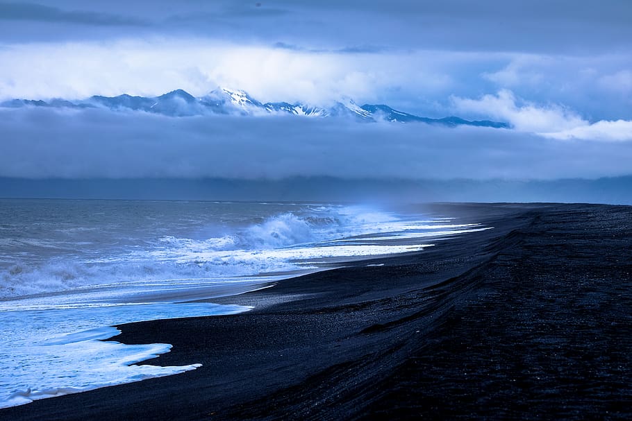 black shore, cloud - sky, water, beauty in nature, sea, scenics - nature HD wallpaper