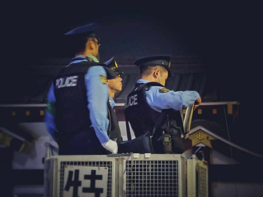 police, officers, order, law, tokyo, japan, japanese, night, HD wallpaper