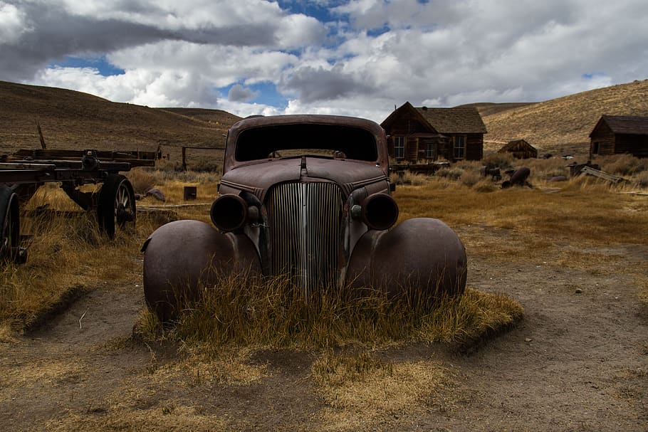 car, fall, ghost town, nature, bodie, sky, cloud - sky, field HD wallpaper