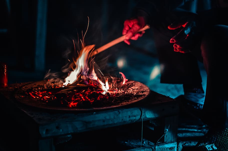 man burning stick during nighttime, heat - temperature, fire HD wallpaper