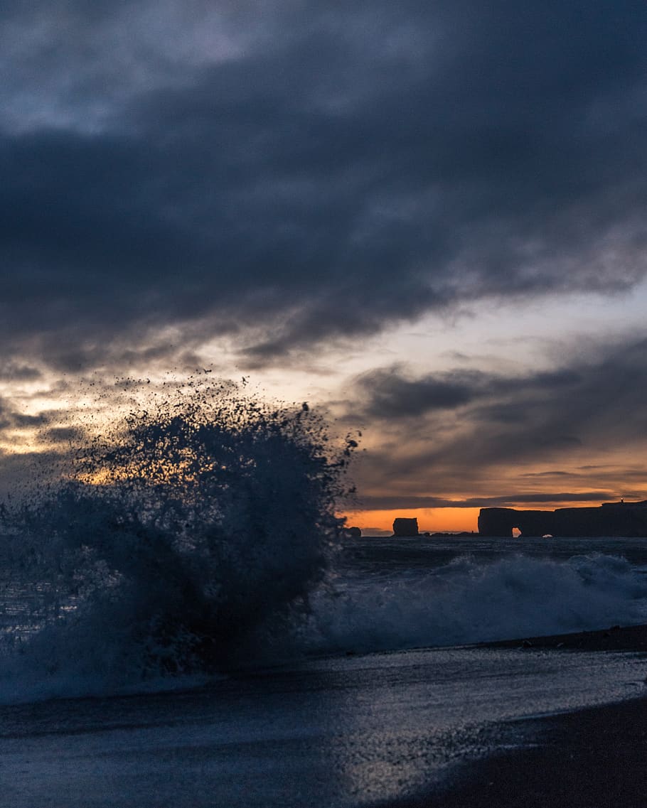 seawaves, ocean, water, nature, outdoors, iceland, sunset, sea waves HD wallpaper