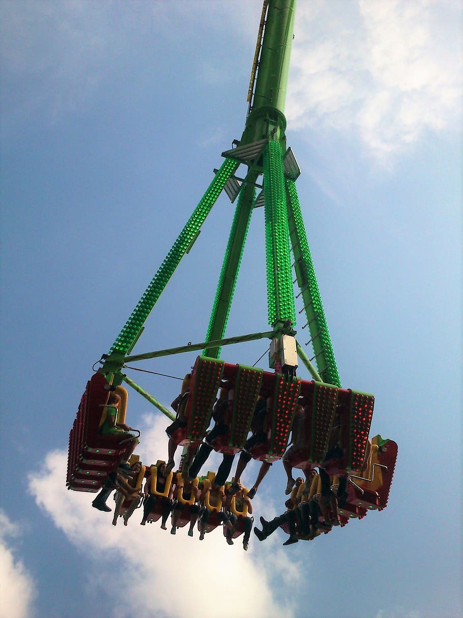 ride, theme, park, activity, human, thrill, sky, low angle view HD wallpaper