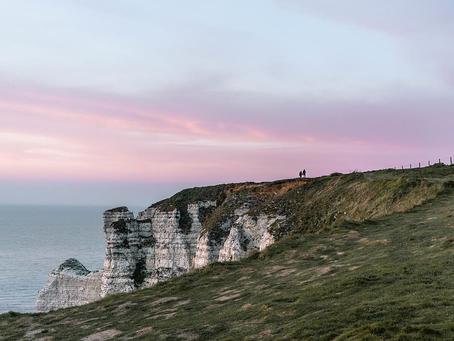 Grass Covered Cliff, beach, dawn, daylight, dusk, hill, landscape HD wallpaper