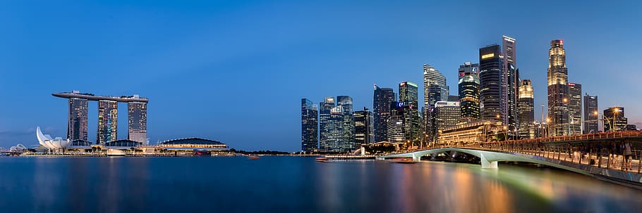 singapore, night, marina bay, building exterior, built structure, HD wallpaper