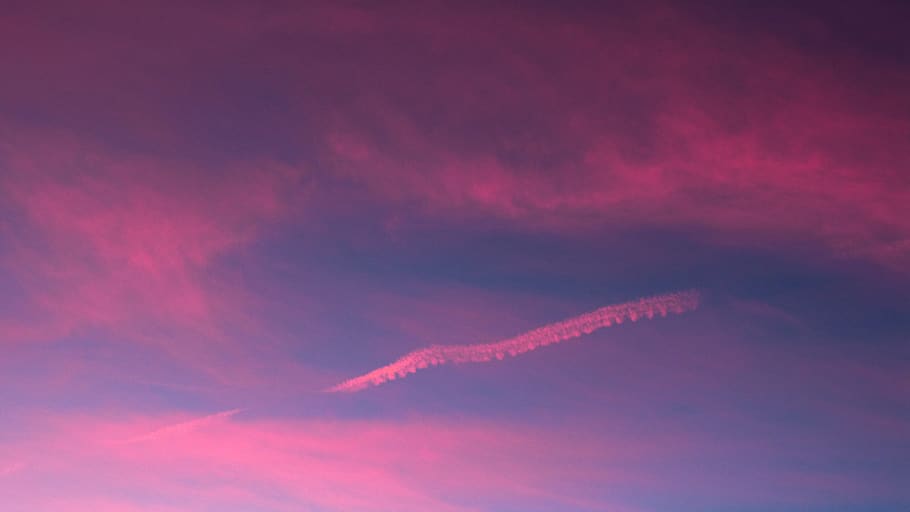 canada, canmore, clouds, sunrise, sunset, trails, chemtrail HD wallpaper